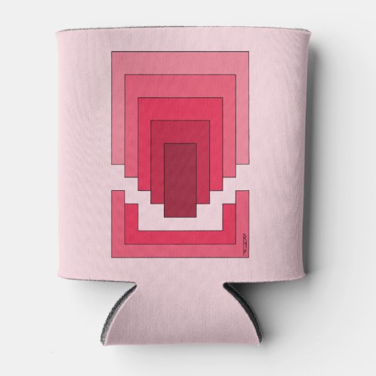 四角形抽象芸術（赤） 缶クーラー (正面)