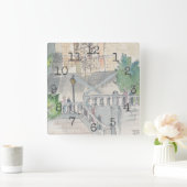 四角時計「水彩博物館」 スクエア壁時計 (ホーム)