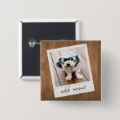 四角素朴いインスタグラムと木の写真立て 缶バッジ (正面&裏面)