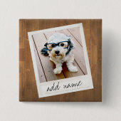 四角素朴いインスタグラムと木の写真立て 缶バッジ (正面)