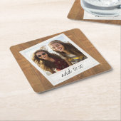 四角素朴額写真付き木材 スクエアペーパーコースター (アングル)
