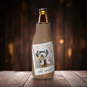 四角素朴額写真付き木材 ボトルクーラー