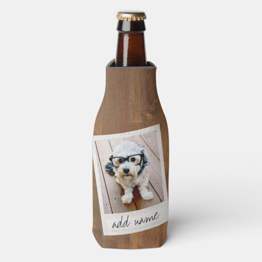 四角素朴額写真付き木材 ボトルクーラー (ボトル正面)