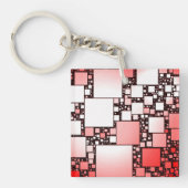 四角赤と白踊りアクリル製キーリング キーホルダー (正面)