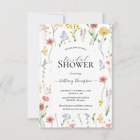 四角,エレガントなモダンな花緑の植物の葉 招待状 (正面)