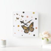 四角（昆虫）オオカバマダラ、モナーク蝶の時計 スクエア壁時計 (ホーム)
