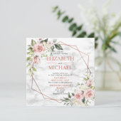 四角 銅幾何学 マーブル ピンク フローラル ウェディング 招待状 (スタンド正面)