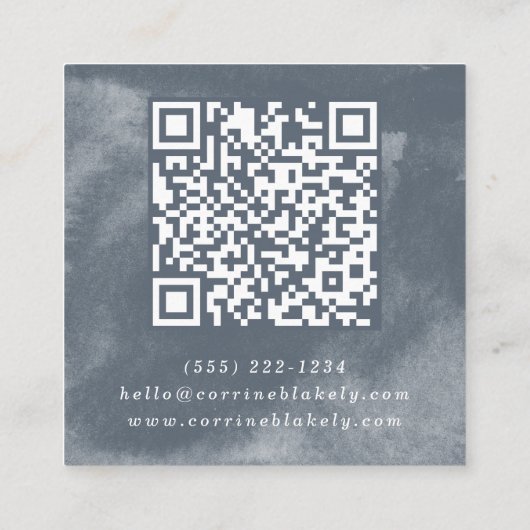 四角QRコードオンラインWebサイト青ボホ水彩色 スクエア名刺 (裏面)