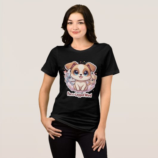 「四足語で」かわいいワンちゃんTシャツ トライブレンドTシャツ (正面全面)