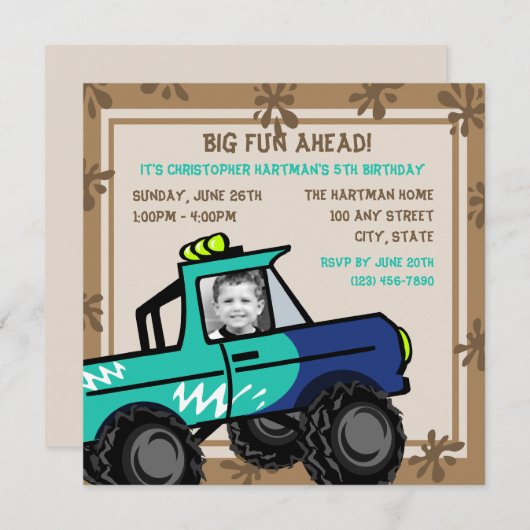 四輪おもしろい/誕生日 招待状 (正面/裏面)