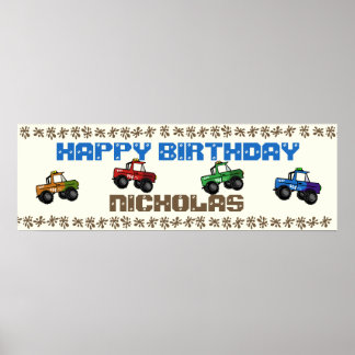 四輪トラック誕生日標識 ポスター