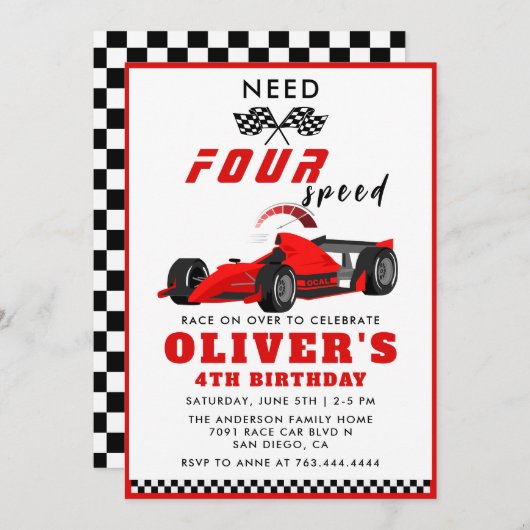 四速カーボーイ4歳の誕生日を必要とする 招待状 (正面/裏面)