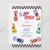 四速レーシングカー四番目の子供の誕生日が必要 招待状 (正面)