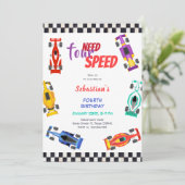 四速レーシングカー四番目の子供の誕生日が必要 招待状 (スタンド正面)