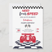 四速レーシングカー四番目の子供の誕生日が必要 招待状 (正面)