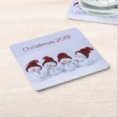 四重奏の雪だるま スクエアペーパーコースター (アングル)