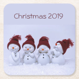 四重奏の雪だるま スクエアペーパーコースター