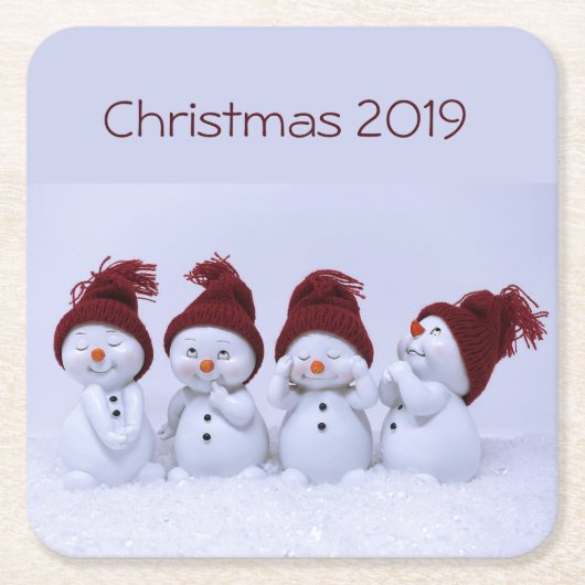四重奏の雪だるま スクエアペーパーコースター (正面)