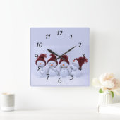 四重奏の雪だるま スクエア壁時計 (ホーム)
