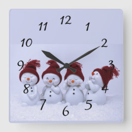四重奏の雪だるま スクエア壁時計