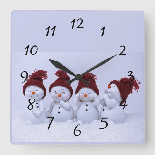 四重奏の雪だるま スクエア壁時計 (正面)