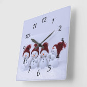 四重奏の雪だるま スクエア壁時計 (傾斜)