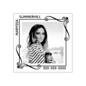 四隅渦巻スクエアフレームのカスタムフォトテキスト ラバースタンプ (インプリント)