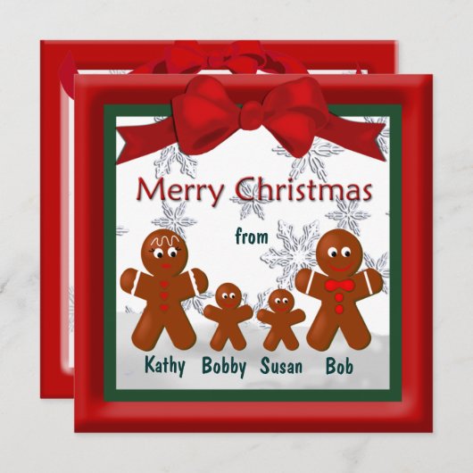 四頭のギンガパンの家族からのメリークリスマス シーズンカード (正面/裏面)