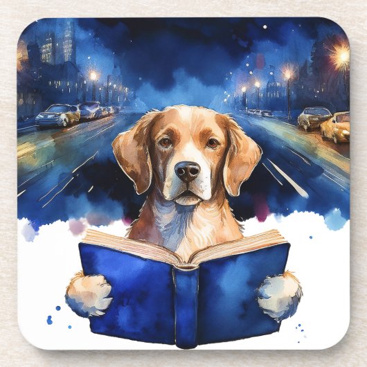 回復する犬がビッグブックを読む コースター (正面)