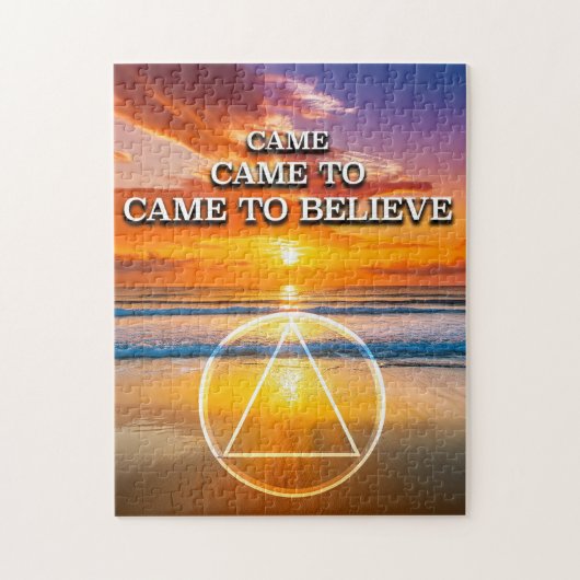 回復のスローガン「Came To Believe」日の出のビーチ ジグソーパズル (縦)
