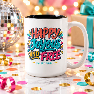 回復の日にちを祝おう Happy Joyous and Free - 創立日 ツートーンマグカップ