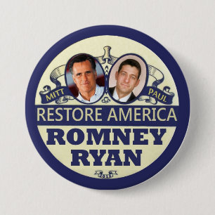 回復アメリカ: Romney及びライアン 缶バッジ