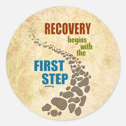 回復、最初のステップ(12ステップ、薬物なし) ラウンドシール (正面)