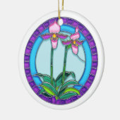 回状のステンドグラスの女性スリッパ蘭 セラミックオーナメント (左)