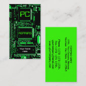 回路の緑の'PC修理'名刺の緑 名刺 (正面/裏面)