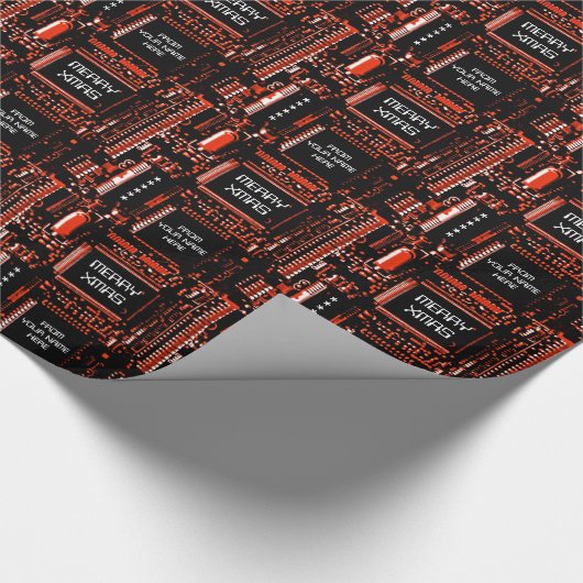 回路の赤い「メリークリスマスからの…」 ギフト用包装紙 ラッピングペーパー (角)