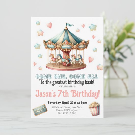 回路カーニバルフェスティバルパーティー誕生日 招待状 (スタンド正面)