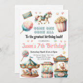 回路カーニバル回転木馬フェスティバルパーティー誕生日 招待状 (正面/裏面)