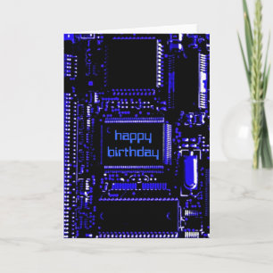 回路ブルーの「ハッピーバースデー」カードのフロント文字 カード