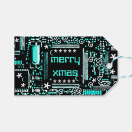 回路ライトブルー2 'メリークリスマス'文字バック ギフトタグ