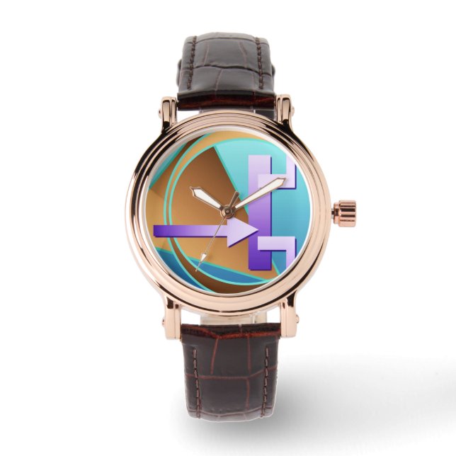 "回路図"デジタルアートプリント,ターコイズ 腕時計 (正面)