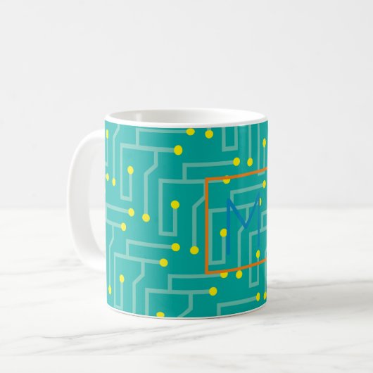 回路基板イニシャルモダンコンピュータ技術おもしろい コーヒーマグカップ (正面左)