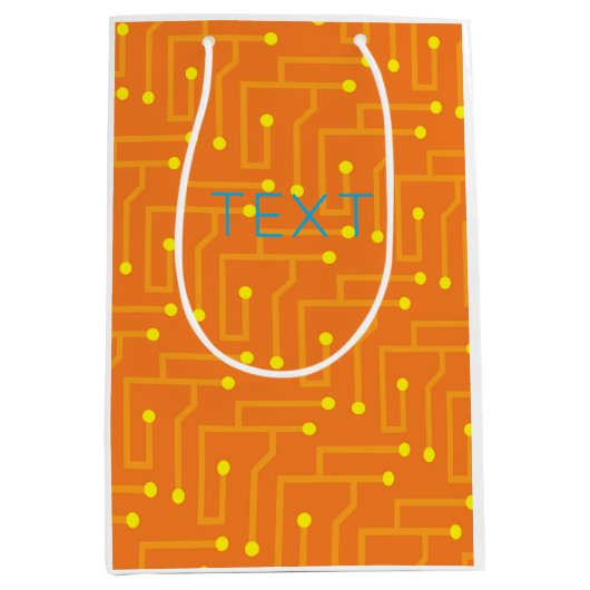 回路基板オレンジ色の黄色い文字コンピモダンュータ ミディアムペーパーバッグ (正面)