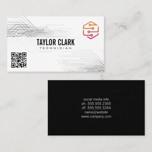 回路基板コンポーネントテクニカルロゴ | QRコード 名刺 (正面/裏面)