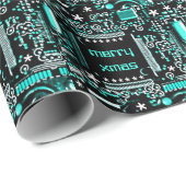 回路淡い青2メリークリスマスのラッピング紙 ラッピングペーパー (ロールコーナー)