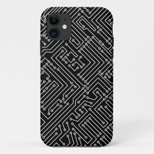 回路 – 白の上に黒 iPhone 11 ケース