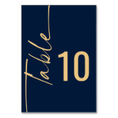 回転された書道ネイビーブルー金ゴールド結婚スクリプト テーブルナンバー (正面)