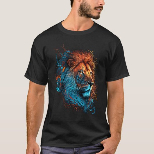 回転するカラーズライオンのツイスト鮮やか付きグラフィック Tシャツ (正面)