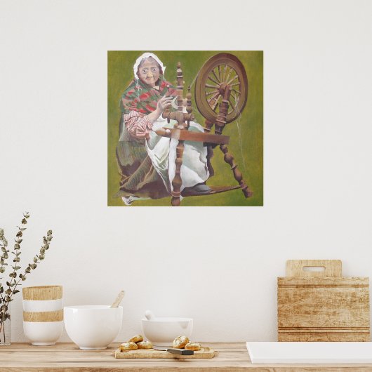 回転するホイールに座ったアイルランドの年配の女性の狂人 ポスター (キッチン)