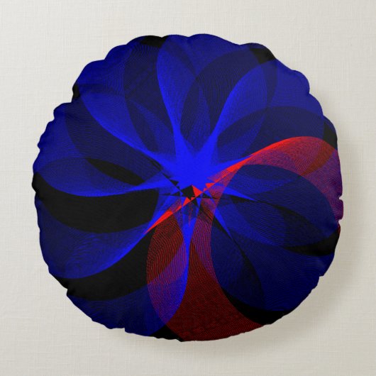 回転する青アクセント幾何学丸い枕 ラウンドクッション (正面)